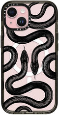 CASETiFY Impact iPhone 15 Case [4X Military Grade Drop Tested / 8.2ft Drop Protection/Compatible with Magsafe] - Animal Prints - Black Kingsnake - Clear Black