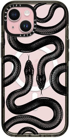 CASETiFY Impact iPhone 15 Case [4X Military Grade Drop Tested / 8.2ft Drop Protection/Compatible with Magsafe] - Animal Prints - Black Kingsnake - Clear Black