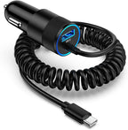 Samsung A17 Type C Fast Car Charger with 3ft USB C Coiled Cable for Galaxy S26/S25 Ultra/A16/A56/A15/A55/A35/A54/A14/A13 5G/Z Fold7/Pixel 10a/10/9 Pro/iPhone 17, 3.4A Android Car Phone Charger Adapter