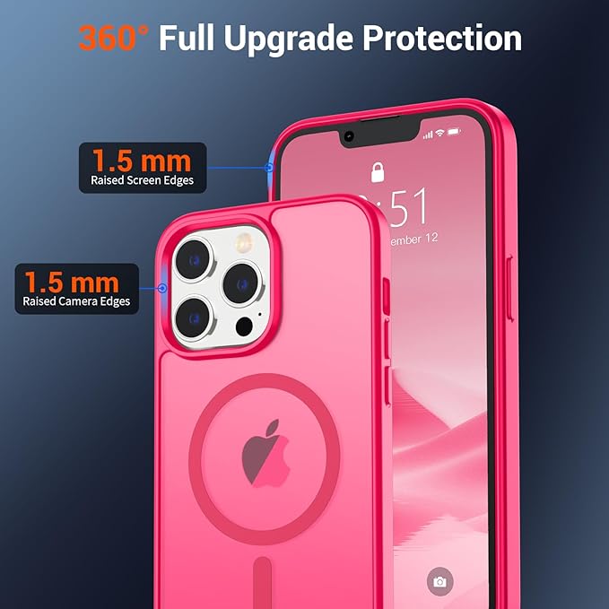 SUPFINE Magnetic for iPhone 12 Pro Max Case (Compatible with MagSafe) (Military Grade Drop Protection) Slim Translucent Matte Shockproof with Anti-Fingerprint Phone Case,Hot Pink