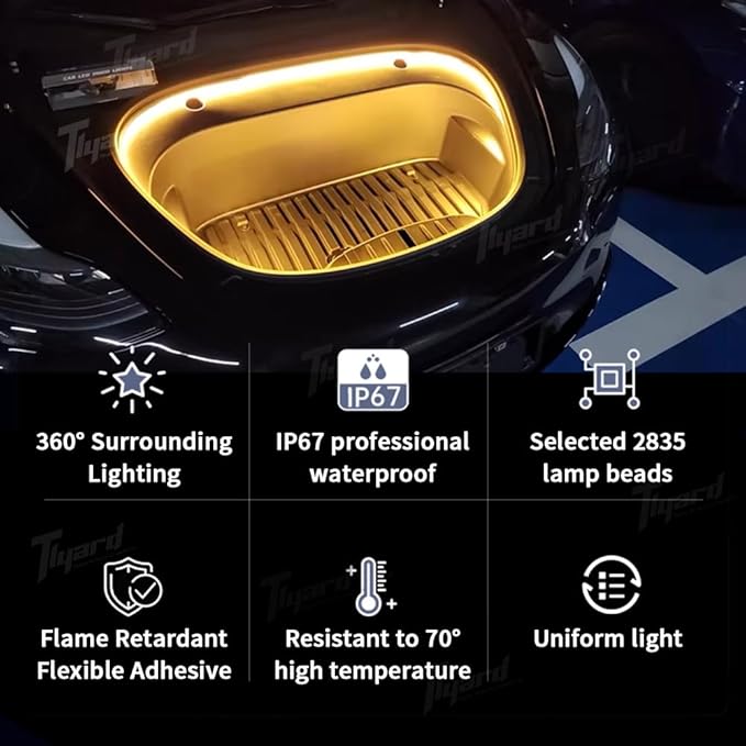 Tlyard Ambient Led Trunk Lights for Tesla Model 3 Highland 2024 2025 Back Interior Frunk Lightning String for Neon Atmosphere Compatible with Tesla Accessories (Warm Light)