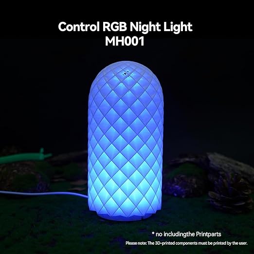 Remote Control RGB LED Lamp Kit 001 with Power Off Color Storage for Bambu Lab H2D/X1/P1P/A1 Includes Button Battery Makerworld 3D Printed DIY Hardware Model Spare Parts 5V USB Powered