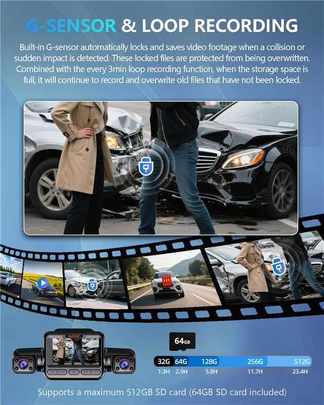 Dash Cam 4 Channel Front and Rear Inside, 360° Car Camera 4K UHD, Dash Camera for Cars Built-in Wi-Fi GPS, Dashcam Free 64GB Card, Voice Control, CPL Filter, WDR Night Vision, 24H Parking Mode(V8PLUS)