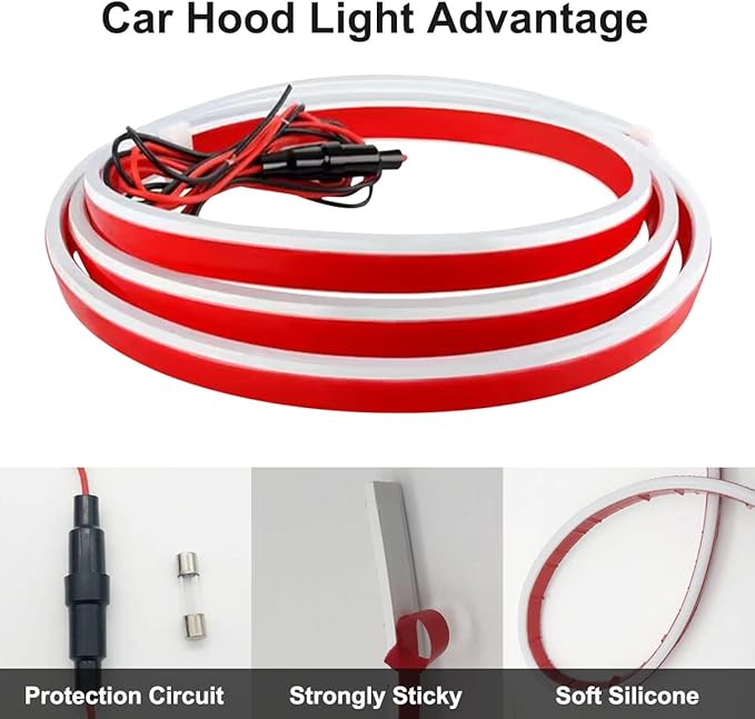 TEKSHINNY Dynamic Car Hood Light Strip, 59/71/79 Inches Flexible Exterior LED Strip Lights Waterproof Car Led Hood Light Daytime Running Light Strip for Cars, Trucks (White)