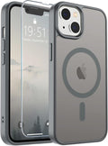 SUPFINE Magnetic for iPhone 14 Case & iPhone 13 Case (Compatible with MagSafe) (Military Grade Drop Protection) Slim Translucent Matte Shockproof Phone Cover,Gray