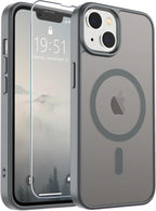 SUPFINE Magnetic for iPhone 14 Case & iPhone 13 Case (Compatible with MagSafe) (Military Grade Drop Protection) Slim Translucent Matte Shockproof Phone Cover,Gray