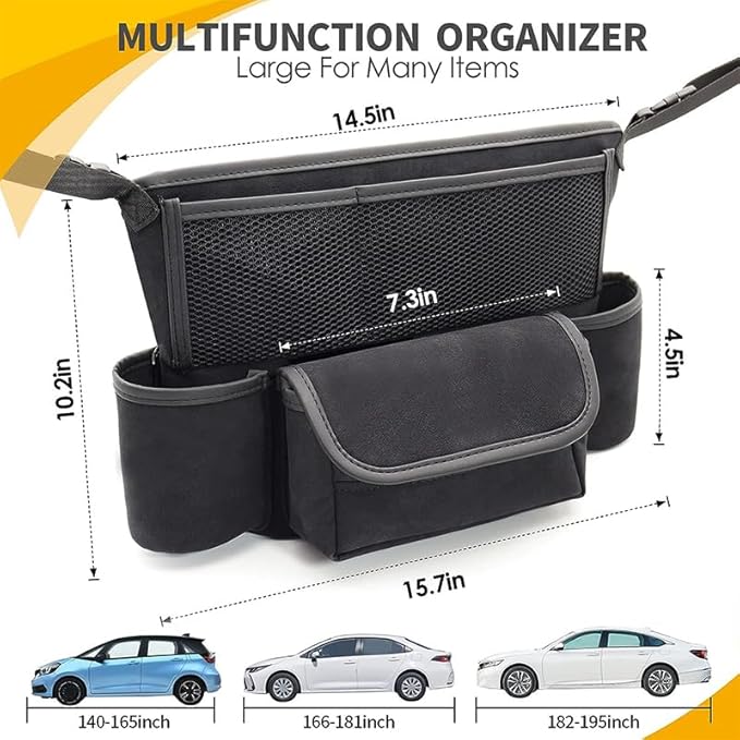 Blue Diamond Car Handbag Holder Between Seats Bling Rhinestone Car Storage Bag Large Capacity Purse Phone Tablet Automotive Consoles Organizer Safe Barrier of Backseat Pet Kids…