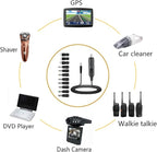 12V Car Charger(Max 10A) + 5V DC Power Cable,with 11 Connectors for DVD Player,Camera,GPS,Bluetooth Speakers,Shaver Fans