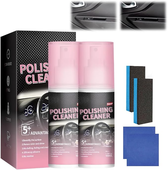 Polishing Cleaner, 2026 New Car Interior Cleaner, Polishing Cleaner Car Interior Spray, Interior Detailer Spray for Rubber Leather Car Interior, Easy Application for Daily Vehicle Care (2pcs)
