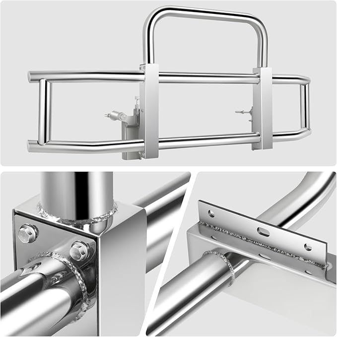 DNA MOTORING Front Bumper Brush Bull Bar Deer Guard Compatible with Freightliner Cascadia 2008-2017, 3mm Thick Iron Tubing, Polished Chrome, DG-G-002-SS+BKIT-DG-004