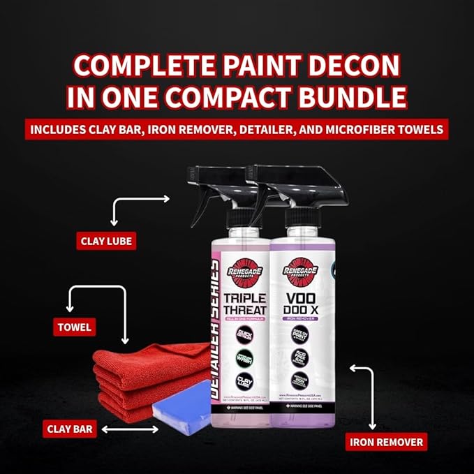Renegade Paint Decon Kit – Clay Bar, Iron Remover, Detail Spray & Towels – 4-Step Paint Decontamination System for Cars, Trucks & Motorcycles