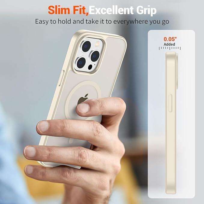 SUPFINE Magnetic for iPhone 15 Pro Max Case (Compatible with MagSafe) (Military Grade Drop Protection) Translucent Matte Shockproof with Anti-Fingerprint Phone Case,Antique White