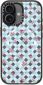 CASETiFY Impact iPhone 17 Case [Slim/Compatible with Magsafe / 8.2 ft. 4X Military Grade Drop Protection] - Floral Gingham - Blue - Clear Black