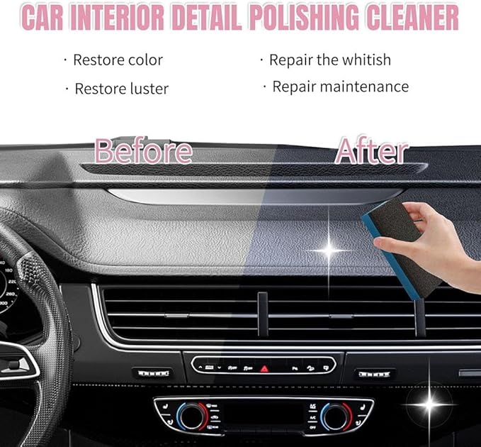 Polishing Cleaner Car Interior, 2026 Upgrade Car Interior Cleaner Spray, All Purpose Cars Interior- Detailer Cleaning Kit with Sponge and Towel for Dashboards, Seats, Leather, Plastic, Non-Greasy