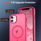 SUPFINE Magnetic for iPhone 11 Phone Case with Screen Protector (Compatible with MagSafe) (Military Grade Drop Protection) Slim Translucent Matte Shockproof Phone Cover,Hot Pink