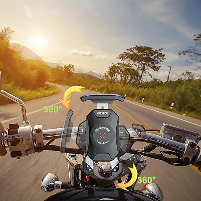 iMESTOU Anti-Theft Motorcycle Phone Mount Bike 1 Ball Phone Holder Handlebar Double Socket Arm Cellphone Holder with Aluminum 1" Ball Base 360 Rotation Universal for 4.0-7.0 Inch Smartphones