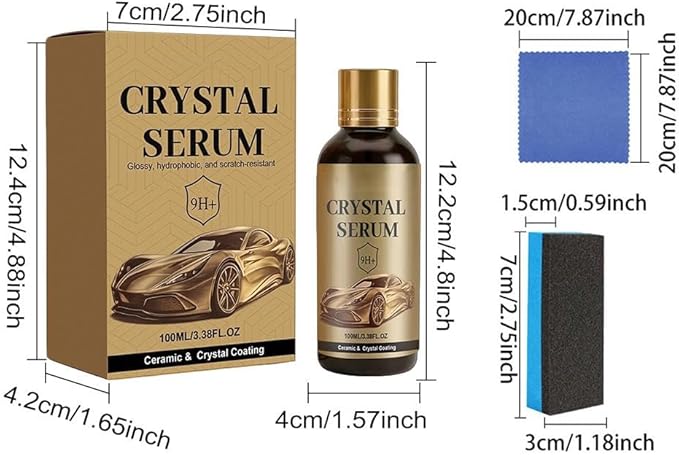 Crystal Serum, Ceramic Coating for Cars, 3.38FL.OZ 9H Nanotechnology Paint Protection Kit, Advanced Crystal Serum for High Gloss Shine & Hydrophobic Water Beading (3pcs)
