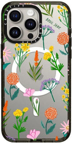 CASETiFY Impact iPhone 15 Pro Max Case [Slim/Compatible with Magsafe / 8.2 ft. 4X Military Grade Drop Protection] - Flowers - Clear Black