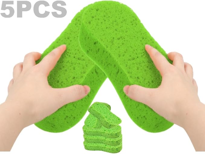 Large Soft Touch Coral Sponges, 5pack，Non-Scratch, High Foam, for Ultimate Washing Car, Bike, Boat or Household Cleaning Needs (Green)