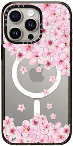 CASETiFY Impact iPhone 15 Pro Max Case [4X Military Grade Drop Tested / 8.2ft Drop Protection/Compatible with Magsafe] - Sakura Cherry Saturday - Clear Black