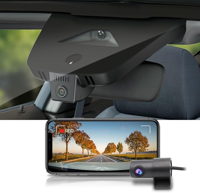 Fitcamx Front 4K+Rear 1080P Dash Cam for 2024 Chevy Blazer EV LT RS (HD2-D1300) with Auto-Dimming, OEM Look, 2 Way HD Video, Built-in WiFi & APP, Loop Recording, G-Sensor, Easy to Set, 128GB Card