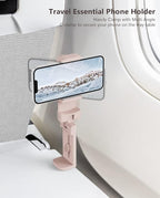 MiiKARE Travel Essentials Airplane Phone Holder, Universal Handsfree Phone Mount for Flying with 360 Degree Rotation, Travel Must Haves Phone Stand for Desk, Tray Table, Purple&Pink