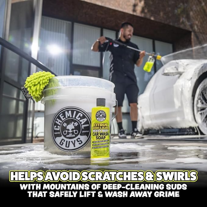 Chemical Guys Citrus Wash & Gloss 2 Pack 16 oz Each High Gloss Citrus Car Wash Soap, Heavy-Duty Cleaner with Natural Citrus Power & Shine Enhancers Streak-Free, Slick Finish