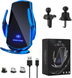 Wireless Car Charger Mount Automotive Electric Induction 15W Wireless Charger Car Auto Clamping Car Phone Holder Mount Wireless Charging Mount Vent Phone Holde Compatible with Android (Blue)