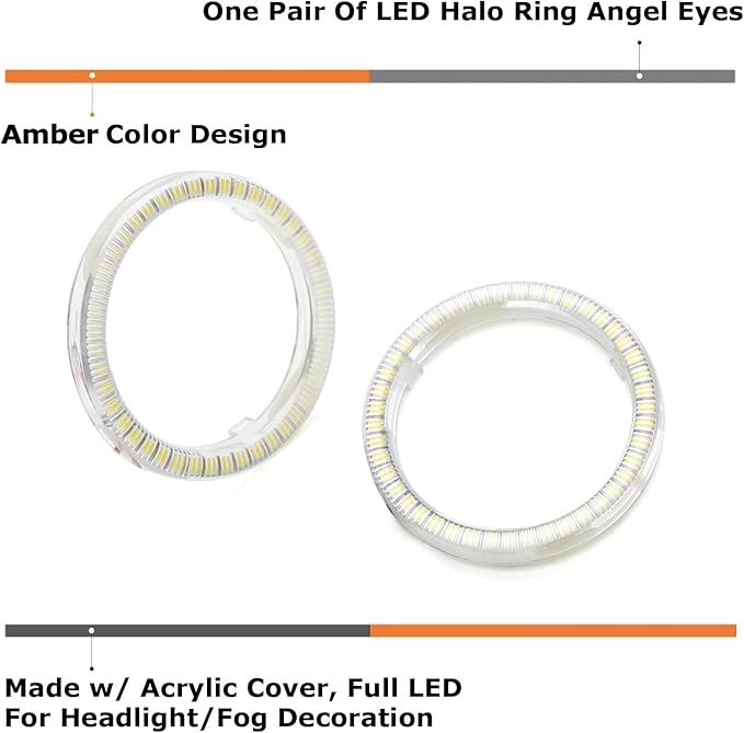 iJDMTOY 72-75mm Size Amber Yellow LED Halo Ring Lighting Kit for Automotive Accent/Ambient or Retrofit Decoration