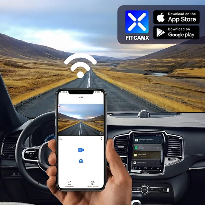 Fitcamx Front 4K+Rear 1080P Dash Cam Adapts for for Volvo XC90 2023-2026 Plug-in Hybrid B5 B6 T8 (Model B), OEM Look, 2 Way HD Video, WiFi & APP, Loop Recording, G-Sensor, Easy to Set, 128GB Card