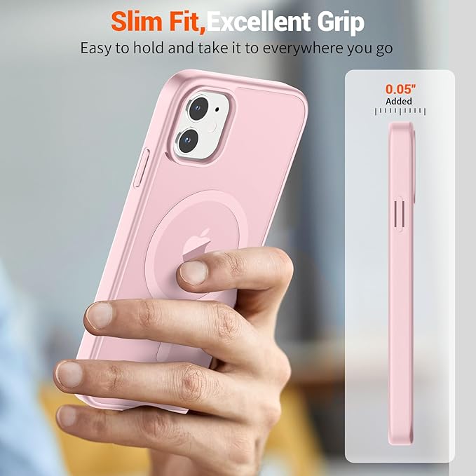 SUPFINE Magnetic for iPhone 12 Case/iPhone 12 Pro Case with Screen Protector (Compatible with MagSafe)(Military Grade Drop Protection) Translucent Matte Shockproof Phone Cover,Light Pink