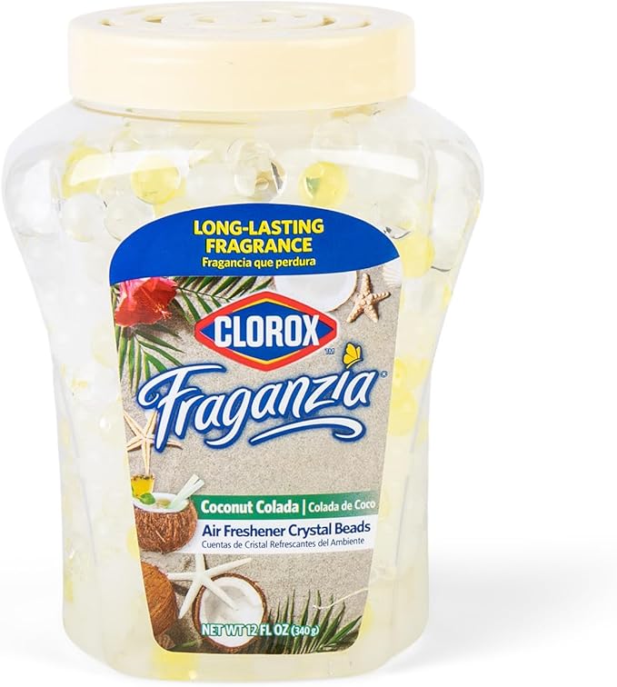 Clorox Fraganzia Crystal Beads Air Freshener, Long Lasting Room Deodorizer and Odor Eliminator Gel Beads to Freshen Home, Car, or Office, Coconut Colada Scent, 12 Fl Oz