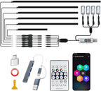 Acrylic Ambient Lighting Car Interior, 10 in 1 Dream Color Acrylic Led Strips Fiber Optic Lights Kit with APP USB Hub,Flexible Dynamic Neon Music Sync Emotion Glow Footwell Lighting for Car