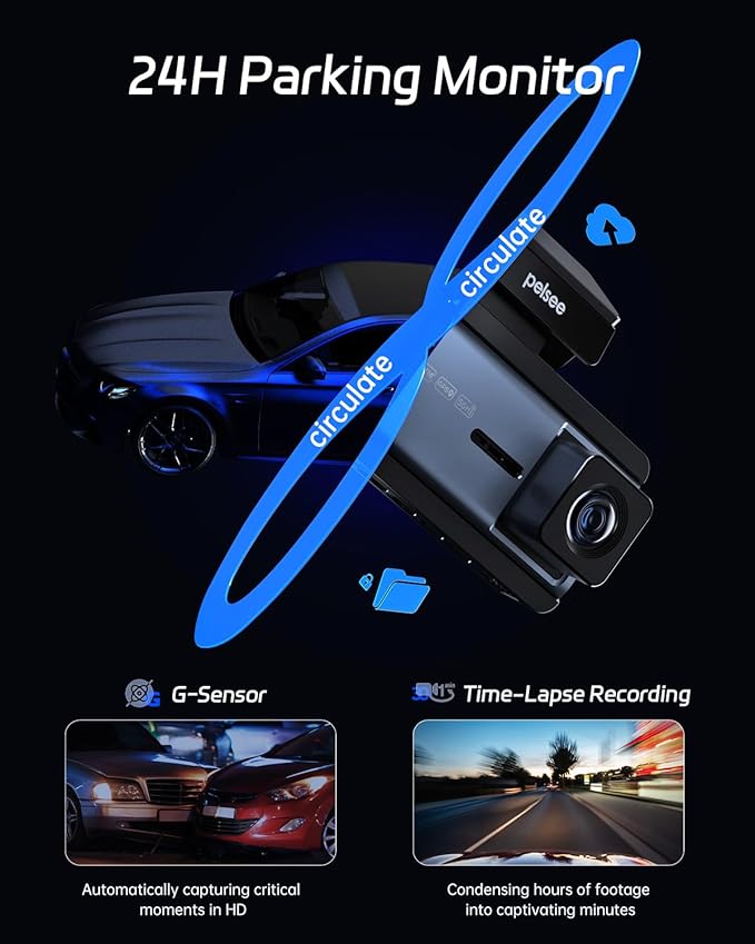 Pelsee P3 4K Dash Cam Front and Rear, 64GB SD Card, 4K+1080P Dual Dash Camera for Cars with Wi-Fi, GPS, ADAS, BSD, LCA, 3’’ IPS Display Car Camera, APP & Voice Control, Night Vision, 24H Parking Mode
