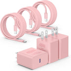 3Pack 45W Super Fast Charger Type C 10FT, USB C Android Phone Charger Fast Charging Block with Ertra Long Type-C Charger Cord for Samsung Galaxy S25/S25 Ultra/S25+/S24 Ultra/S24/S24+/S23/S22/S21-Pink