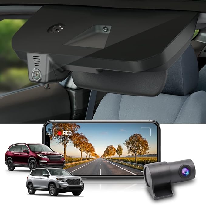 Fitcamx Dual 2160P+1080P Dash Cam Adapts for Honda Pilot 2016-2022 & Passport 2019-2025 (DZ-0337) Touring EX LX Elite Sport EXL, OEM Look, WiFi & APP, Loop Recording G-Sensor, Easy to Set, 128GB Card