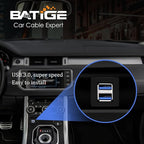 BATIGE Dual Ports Square USB 3.0 Panel Flush Mount Extension Cable with Buckle for Car Truck Boat Motorcycle Dashboard-3ft