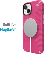 Speck iPhone 14 Plus Case - Drop Protection, Scratch Resistant, Dual Layer Slim Phone Case for 6.7 Inch iPhones 14 Plus - Built for MagSafe - Presidio2 Grip - Digital Pink/Blossom Pink/White