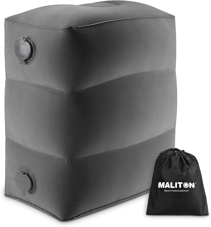 Maliton Inflatable Travel Foot Rest Pillow, Airplane Bed for Kids, Car Foot Leg Rest Pillow, Adjustable Height for Airplane, Car, Train, Home, Small Size (Dark Grey, 1 Pack)