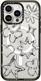 CASETiFY Impact iPhone 15 Pro Max Case [4X Military Grade Drop Tested / 8.2ft Drop Protection/Compatible with Magsafe] - Stars Prints - Chrome Doodles - Clear Black