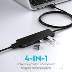 Aceele USB Hub 3.0 Splitter with 4ft Extension Long Cable Cord, 4-Port Ultra-Slim Multiport Expander for Desktop Computer PC, Laptop, Chromebook, Mac mini, iMac, PS4, Flash Drive Data and More