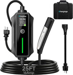Level 1/2 Portable EV Charger for Tesla Model Y/3/S/X, Home 240V 16A (NEMA 6-20) & 120V 12A(NEMA 5-15 Adapter), Adjustable 8-16A, NACS, 25ft Cable, ETL Certified, LCD Display, Travel Bag