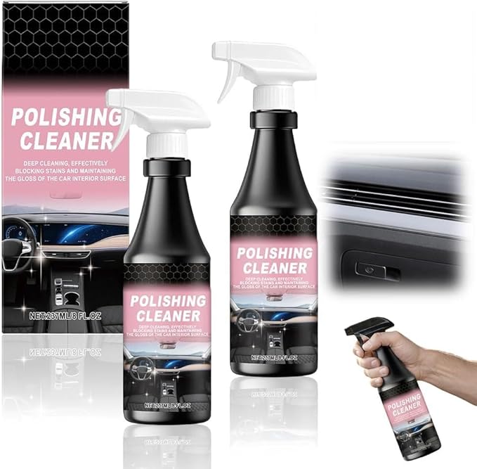 Car Interior Cleaner, 2026 New Polishing Cleaner Car Interior, Cleans & Protects Leather, Vinyl, Plastic, Rubber, Glass with a Streak-Free Finish, Polishing Cleaner Detailer Spray for Vehicle (2pcs)