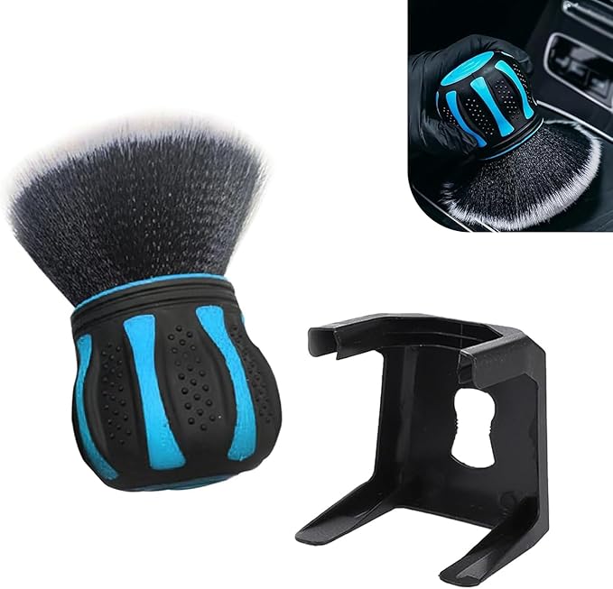 Car Detailing Brush, Ball-Shaped Cleaning Brush with Ultra Soft Dense Bristles, Non-Slip Handle and Storage Rack Design, Universal Multi-Purpose Gap Cleaner for Car Home Office (Blue)