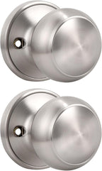 KNOBWELL 2 Pack Brushed Nickel Dummy Door Knob, Single Sided Handle for Closets, French Double Doors, and Pantry, Satin Nickel One Side Non-Turning Interior Push/Pull Door Knob