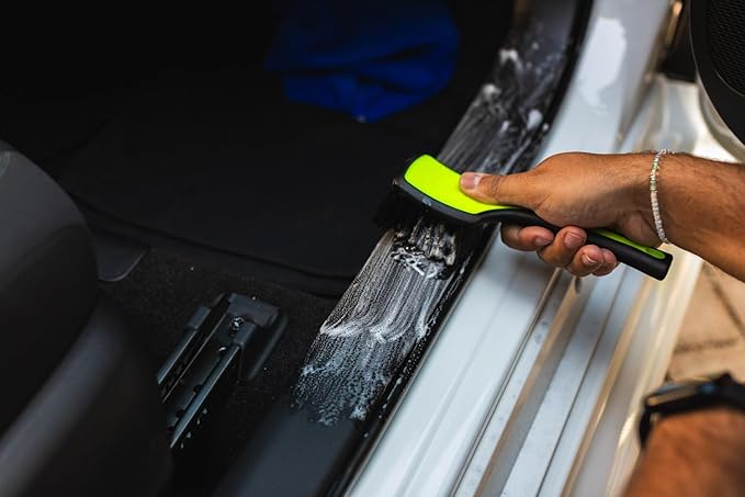 Detail Factory - ProGrip Interior Scrub Brush - Soft Bristles - Rubber Grip for Maximum Stability and Comfort - Curved Head Profile for Better Clearance - Octane Underglow