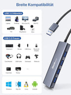 USB Hub, Dockteck 4-Port USB 3.0 Splitter, Aluminum 2ft USB Extender Compatible with MacBook,XPS, Surface Pro,Mac mini/Pro, iMac, Mouse, Keyboard, Flash Drive, HDD,Camera, and More