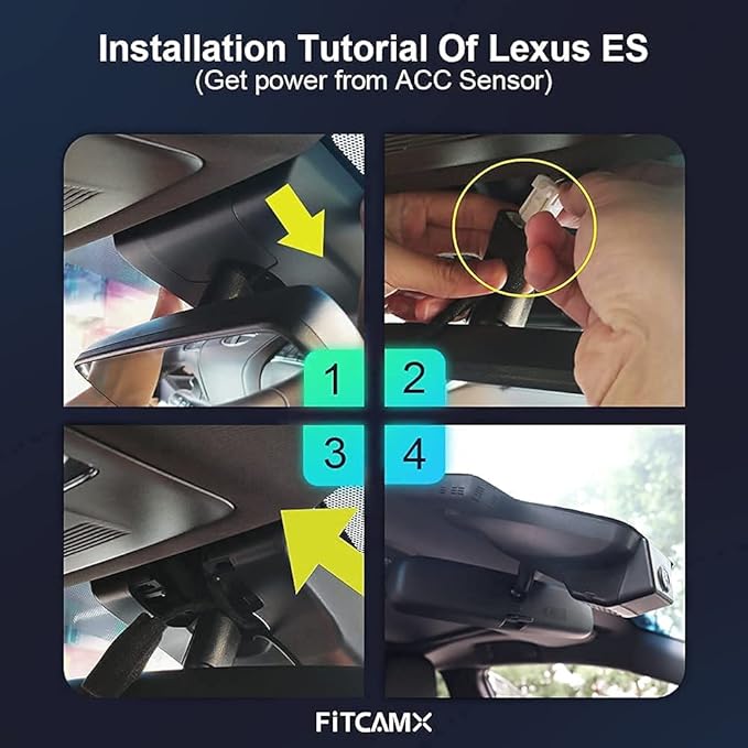 Fitcamx Front 2160P+Rear 1080P Dash Cam Adapts for Lexus ES 2019-2025 ES350 ES300h ES250 F Sport, OEM Style, Dual HD Video, Built-in WiFi & APP, Loop Recording, G-Sensor, Easy to Use, 128GB Card