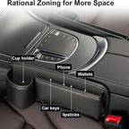 Car Seat Gap Filler Organizer with Cup Holders, Seat Gap Storage Box for Drinks, Phones, Keys, Sunglasses, Cards, and Small Essentials (Black, Passenger Seat)