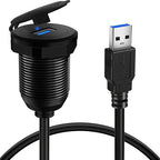 BATIGE Alloy Single Port USB 3.0 Dashboard Port Car Mount Flush Cable, Male to Female Waterproof Extension Cable for Car Truck Boat Motorcycle with LED Indicator 1ft